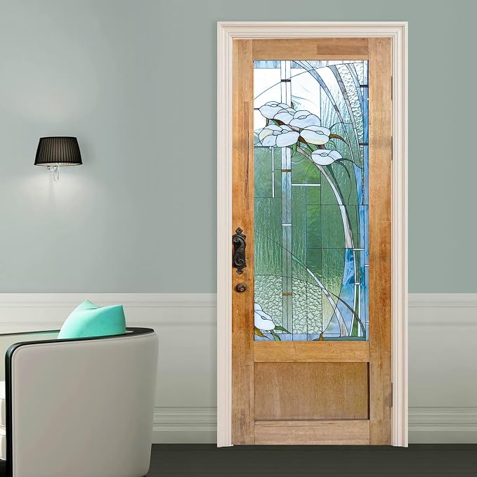 artfanke 3D Stained Glass Door Sticker Peel and Stick 33.5"x84.6"- Self-Adhesive Retro Wood Door Murals Wallpaper - Waterproof Wall Decal for Home Decor (2 Sheets/Set) - Image 4