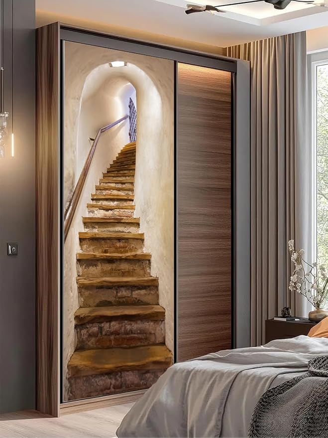 artfanke 3D Peel and Stick Door Stickers 30.3"x78.7"-Stone Ladder Door Wallpaper Murals Decal Self-Adhesive for Bedroom Home Decor (2 Sheets/Set) - Image 7