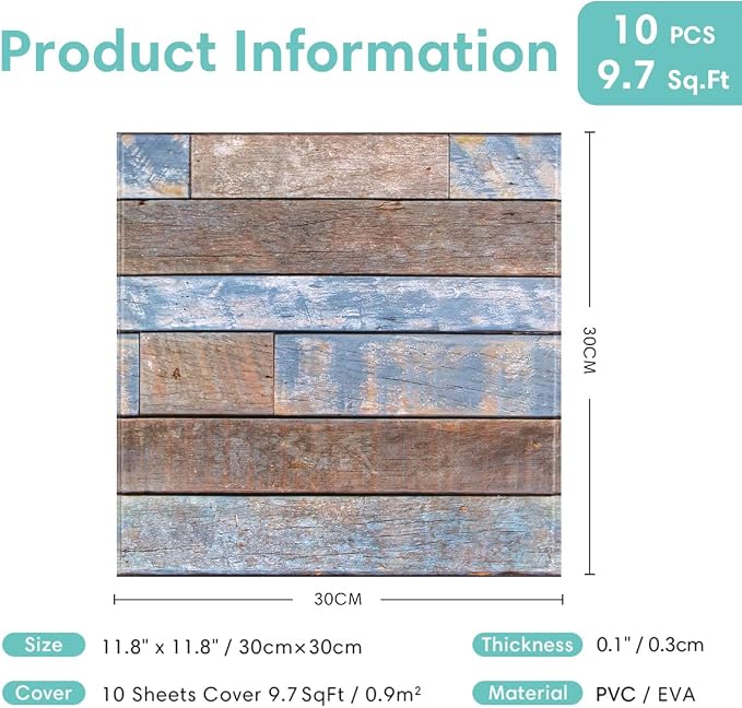 Commomy 3D Faux Wood Peel and Stick Wall Tiles 10 Pcs 11.8" x 11.8" | Ultralight Thin PVC Interior Wall Decor for Bedroom, Bathroom, Kitchen Backsplash,Living Room(9.7sq.ft) - Image 6