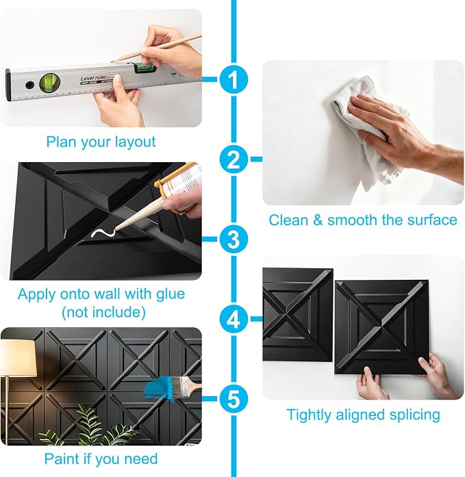 Art3d X-Shape Decorative 3D Wall Panels, 11.8 x 11.8 in, 33-Pack, Black | PVC, Lightweight, Waterproof, Peel and Stick, Easy to Install, Durable, Flexible, Decorative, Ideal for Living Room, Bedroom - Image 8