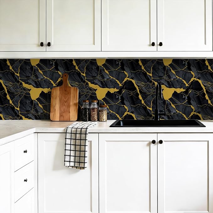 30 Sheets Marble-Effect Peel and Stick Backsplash, Self-Adhesive PVC Foam Wall Panels for Kitchen Backsplash, Bathroom, 11.8" x 11.8" - Image 2