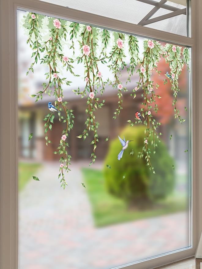 Hanging Vine Wall Stickers - Bird Green Leaves Flowers Decal Peel and Stick Removable Wall Art for Bedroom Living Room Nursery Window Glass Home Decor,30.5 cm x 50.5 cm by Unknown