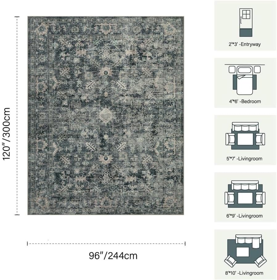 Rugxara Blue 8x10 Area Rugs for Living Room Bedroom Large Washable Rug - Image 2