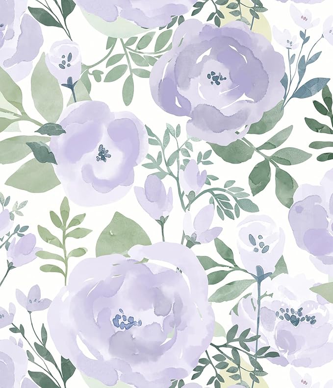 Orainege Peony Floral Wallpaper Peel and Stick Wallpaper Self Adhesive | 16.9in x118.1in Floral Contact Paper Boho Peony Removable Wall paper for Bedroom Living Room Decor Vinyl, Purple by Orainege