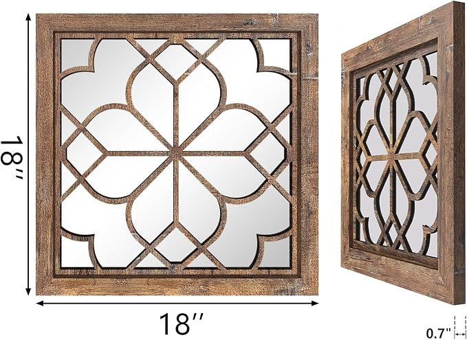 Set of 2 18 Inch Large Square Maroon Window Pane Wall Mirrors, Shatterproof Rustic Farmhouse Boho Vintage Accent Mirrors for Living Room, Bedroom, Bathroom, Entryway & Home Decor - Image 2