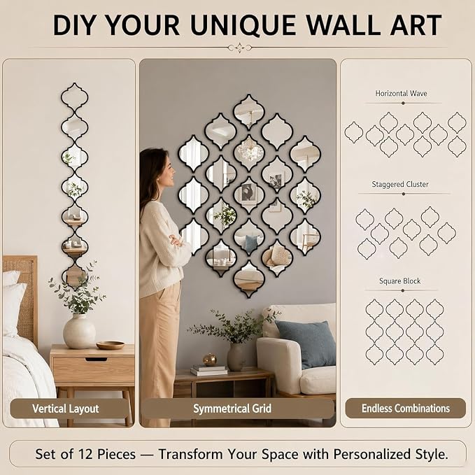 12Pcs Black Acrylic Mirrors for Wall Decor - Moroccan wall Stickers - Image 5