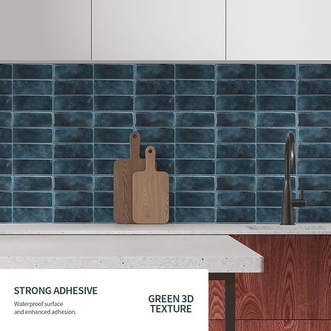 Peel and Stick Backsplash 3D Wall Tiles,Self-Adhesive,Oil Proof,Waterproof, Removable Wall Panels for Kitchen & Bathroom,Modern Design, Easy Install (10.7ft，12x9 inch,14 Pack) (Blue) - Image 7