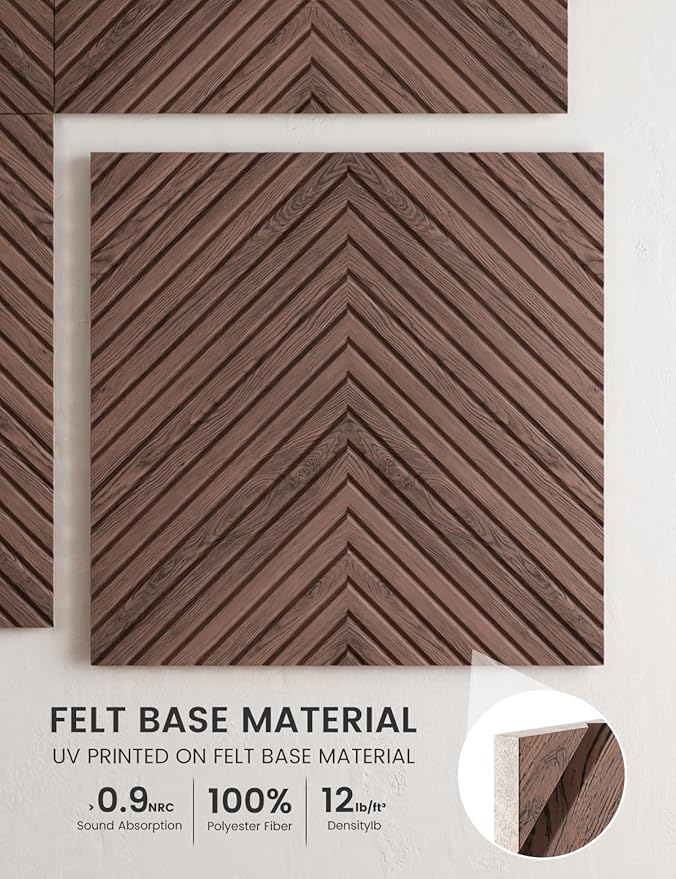 Fluxynara 6-Pack Large Felt Bulletin Board, Walnut Pyramid | 70.87" x 47.24" Cork Board Alternative, Acoustic Wall Panels with 60 Adhesive Tabs for Recording Studios and Home Offices - Image 3