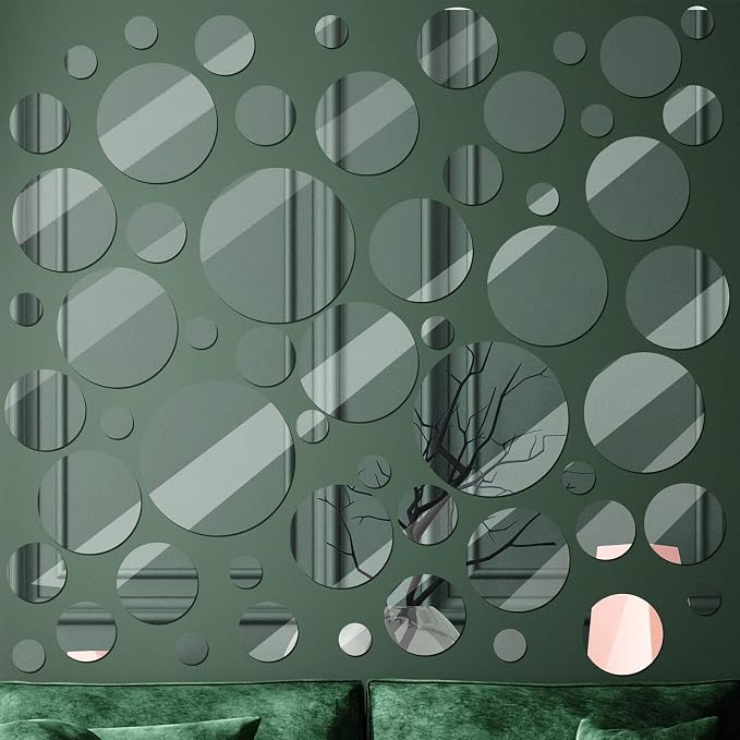 Jetec 56 Pcs Round Glass Mirror Tiles, 2/3/4/6/8/10 Inch Wall Decor Set - Image 7