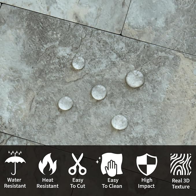 AULIGET 100-Piece Faux Stone Peel and Stick Backsplash Wall Tiles, 3" x 6" Grey & Brown Slate PVC Stick on Tile for Backsplash Kitchen, Bathroom, Laundry Room, Camper, Fireplace - Image 3
