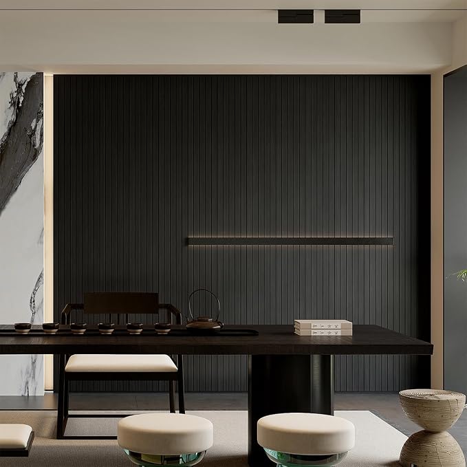 YU LI 3DH Peel and Stick PVC Slat Wall Panel 236"x15.75" Self-Adhesive Thick Faux Black Wood Grain Wallpaper Panel 3D Soundproof Wall Panels for Walls & Ceilings - Image 3