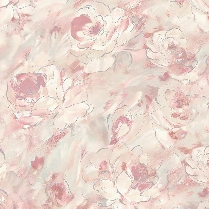 Peel and Stick Wallpaper Floral Wallpaper Hand-Painted Pink Peony Flower Contact Paper Self Adhesive Removable Wall Paper Vinyl for Living Room Bedroom Bathroom Cabinets Wall Decor 17.3"x 394" by Hopepak