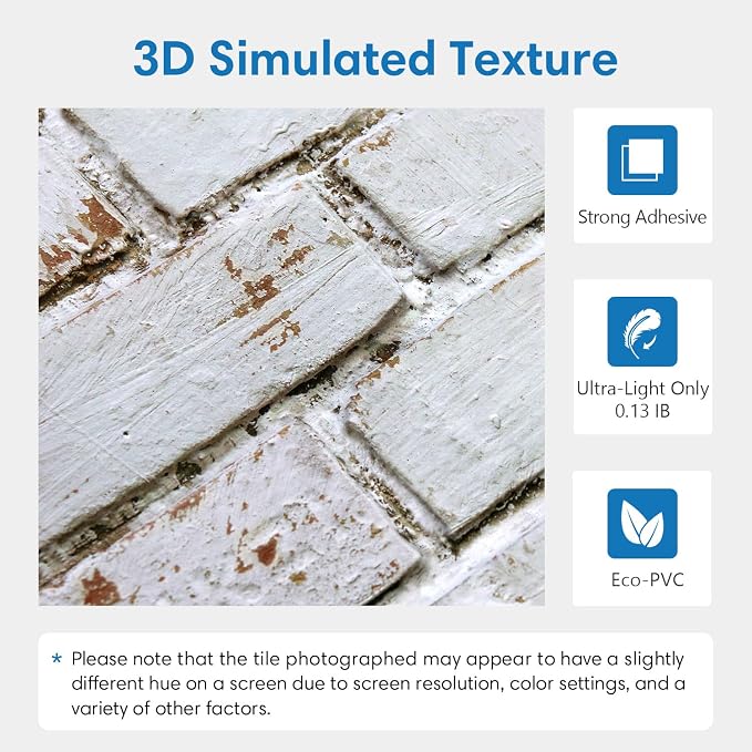 COMSTICKC 3D Faux Brick Wall Panels Peel and Stick, 10 Pcs 11.8" x 11.8" | Retro Whitewash, Not Real Brick, Ultra-Light Thin PVC 3D Fake Brick Wallpaper Decorative Tiles for DIY Interior Decor - Image 4