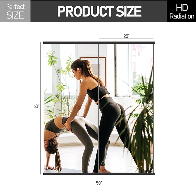 Home Gym Mirror for Wall, 60x25x2PCS Frameless Full Length Mirror, Black - Image 7