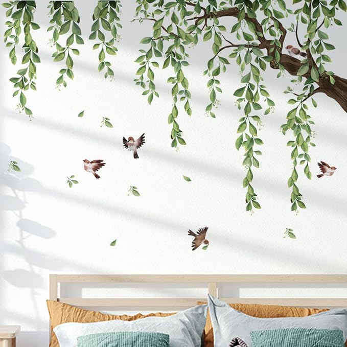 Lilac 3 Sheets Wall Decoration Large Green Tree Wall Stickers | Hanging Vine Tree Wall Decals Peel and Stick Leaves Branch Wall Murals Decor for Living Room Bedroom (Green, 11.8 * 35.4inch) by Lilacanthara