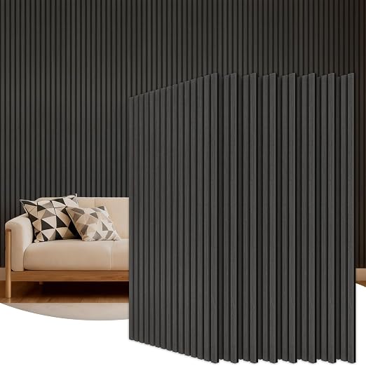 TONOR Wood Wall Panels for Interior Wall Decor-8 Pack 47.2" x 23.6" | Wood Slat Acoustic Panels-61.88ft², Soundproof Wall Panels for Noise Cancelling and Decoration, Living Room, Office,Black by TONOR