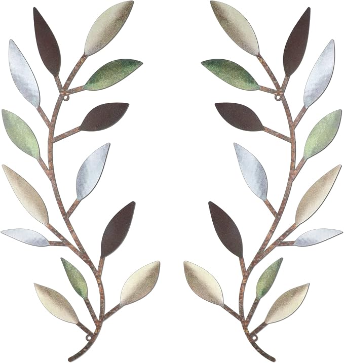 Zhengmy 2 Pcs Metal Leaf Wall Art Vine Branch Decor,Colorful | Olive Branch Metal Decor for Living Room Hallway, Symmetrical Leaf Pair for Doorway Entryway, Lightweight Hanging Art Design by Zhengmy