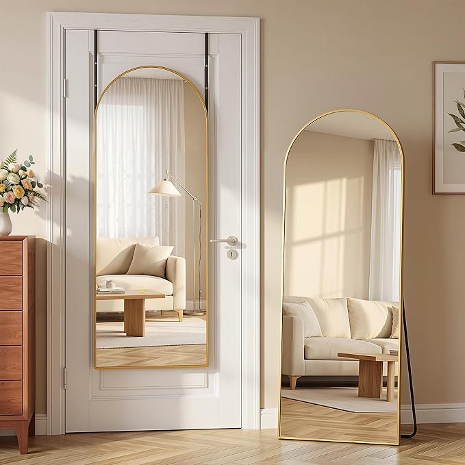 58"x20" Over The Door Mirror, Arched Full Length Mirror, Gold by Unknown