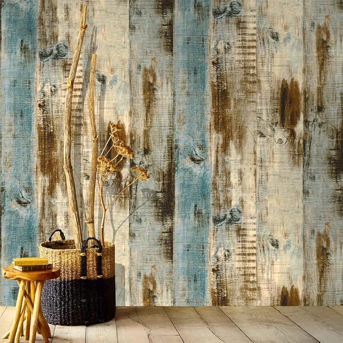 Grey Wood Wallpaper 17.3"×236" Peel and Stick Wallpaper Self Adhesive Distressed Wood Wallpaper Reclaimed Faux Home Decoration Film Shelf Vinyl - Image 2
