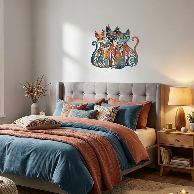 Wesiti Cat Wall Art Metal Sculpture Colorful Mid Century 13.58x12.40 | Retro Iron Sculpture for Cat Lovers, Home Living Room Bedroom Kitchen Office Wall Decor, Timeless Design - Image 6