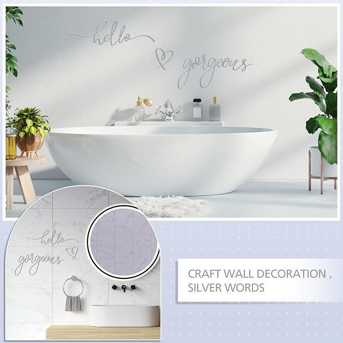 Hicarer Metal Hello Gorgeous Wall Art Minimalist Wall Decor,Silver,Classic | for Bedroom Bathroom Living Room Dressing Room Salon Vanity Office Home Decoration, Easy to Install - Image 4