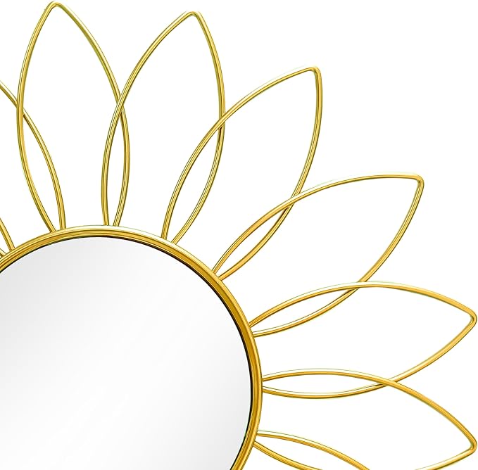 3 Pack Metal Mirrors for Wall Sunburst Wall Mirrors Home Décor Decorative Hanging Wall Art for Living Room Bedroom Entryway (Gold2, Flowers) - Image 2