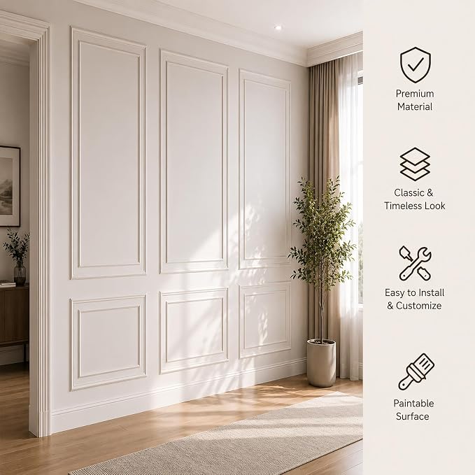 Peel and Stick Wall Molding Kit, Pre Cut Bilinear Frame Wainscoting Panel | 3 Set,Inner and Outer Layer Style,Self Adhesive,Paintable,Premade,24"x54"+13.5"x44" - Image 4