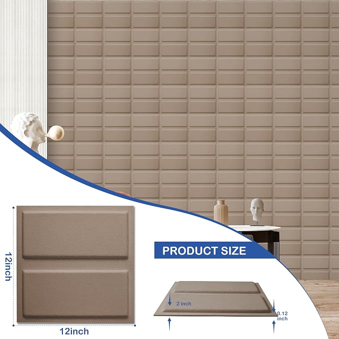 12 Pack 3D Wall Panels for Interior Wall Decor, Accent Wall Panels for Office Living Room Bedroom Hotel Lobby, 12''x12'' Fiber Chocolate Wallpapers Cover 12.Sq.Ft（Coffee-Brown） - Image 2