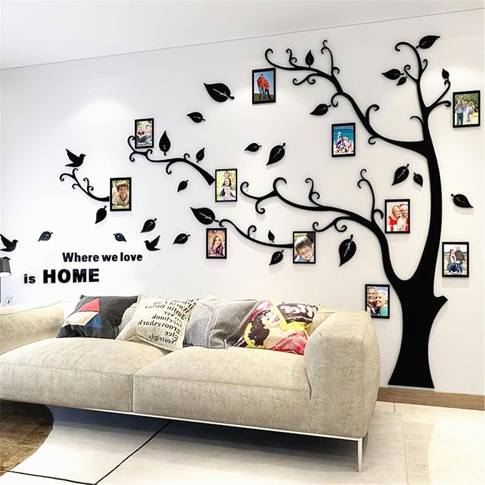 3D Tree Wall Stickers - DIY Photo Frame Tree Wall Decal Family Photo Frame Sticker Murals Wall Decor Living Room Bedroom TV Background Home Decorations (S:54 * 39in,Black Left) by guangmu