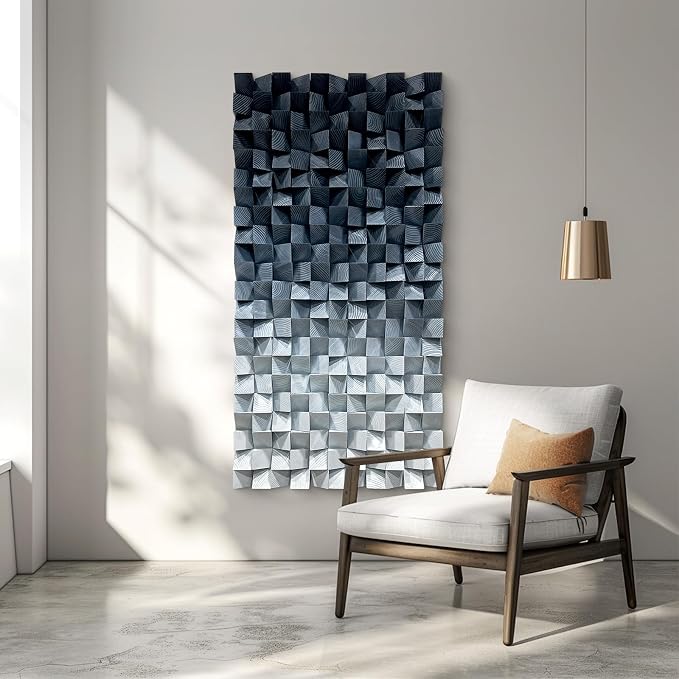 LIUZEYUE - Large Blue and White 3D Wooden Block Wall Art 3D Art Wall Decor Textured Wall Art Wood Wall Decor for Office Living Room 15.7"x31.5" - Image 7