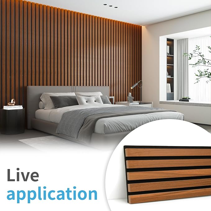 Art3d 4-Pack 94.5 x 7.9 inch Acoustic Wood Slat Wall Panels for Interior Decor, 3D Fluted Sound Absorbing Wood Paneling for Accent Wall Ceiling Kitchen Living Room Bedroom Office, Dark Walnut - Image 2