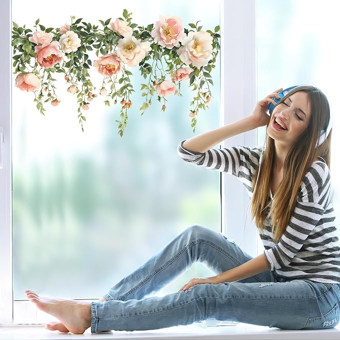 Flower Wall Decals, Removable PVC Stickers Indoor Decor | Vivid Rose Print, Peel and Stick Wall Decals Murals Art Decor , Wallpaper for Girls Bedroom Living Room Kitchen TV Background - Image 7
