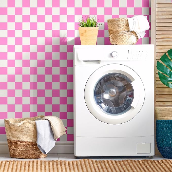 Drydiet Pink Checkered Peel and Stick Wallpaper15.75'' X 197" | Plaid Funky Checkered Contact Paper, Waterproof Contact Wallpaper, Vintage Gingham Decor for Room Bathroom Cabinet, Trendy - Image 6