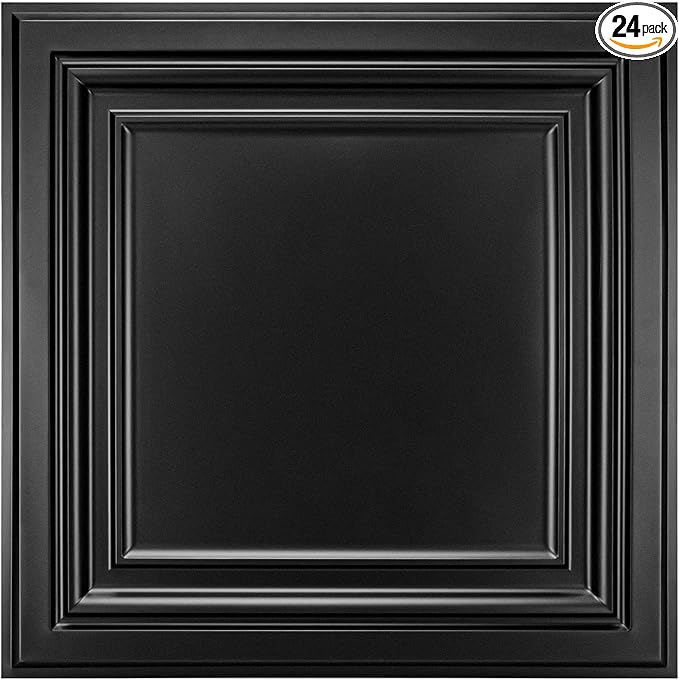Art3d PVC Ceiling Tiles, 3D Plastic Sheet in Black, 2 x 2 ft, 24-Pack | Lightweight, Waterproof, No Sag and Breakage, Compatible with Grid System, Perfect for Basement, Kitchen by Art3d
