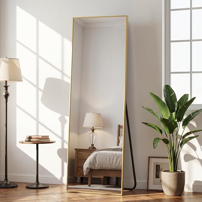Antok Full Length Mirror, 56"x14" Floor Mirror with Stand, Gold, Rect by AntokMirror