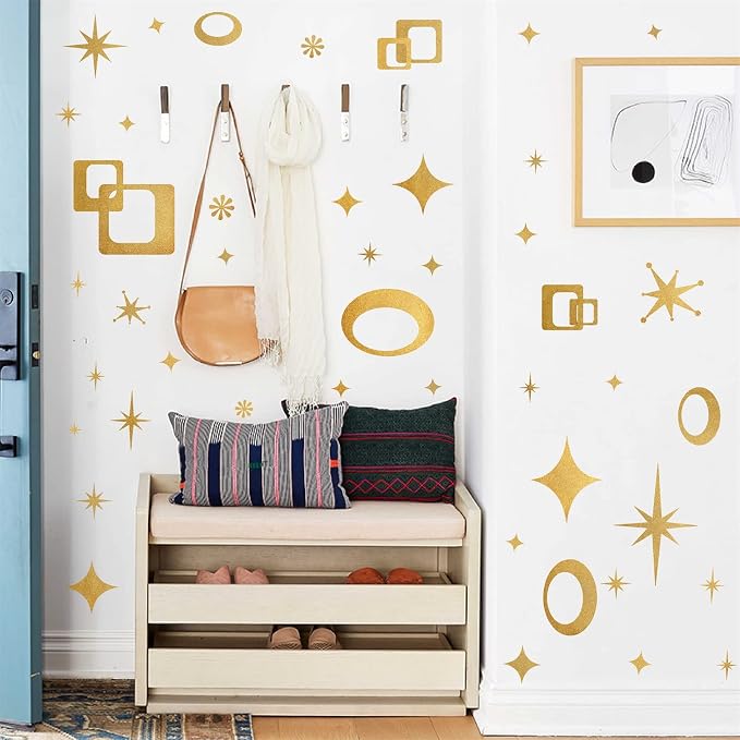 Star Wall Decals Retro Star Wall Decal Ovals and Squares Walls Decals Geometric Walls Stickers Vinyl Decal Removable Peel and Stick Murals Stickers for Bedroom Living Room Office Decor | Celestial decor, star decal for walls, wall sticker, golden remov... - Image 9