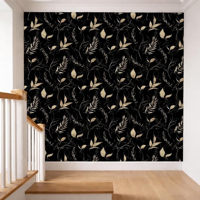 Dark Black and Gold Leaf Peel and Stick Wallpaper 17.7" x 59" | Self-adhesive removable waterproof leaf design for bedroom accent walls and renter friendly spaces - Image 8