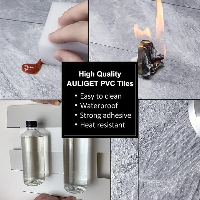 AULIGET 20-Piece Peel and Stick Backsplash Wall Tiles, 6" x 12" PVC Grey Marble Faux Stick on Tiles for Backsplash Kitchen, Bathroom, Laundry Room, Camper, Fireplace - Image 5