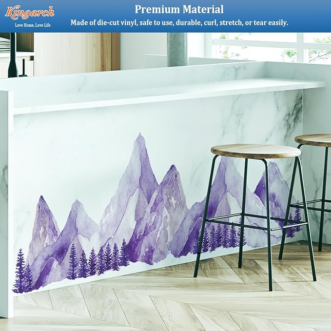 Purple Watercolor Mountain Wall Decals Peel and Stick - Scenic Mountain Pine Trees Forest, Boho Nature Landscape Vinyl Sticker for Bedroom, Nursery, Living Room - Removable Wall Mural Decor - Image 7