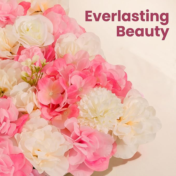 Artificial Flower Wall, 12 Panels, 16.5x16.5, Pink White Rose | 3D design, realistic look, Seamless Design,eco-friendly,easy to assemble,reusable,.Suitable for weddings,Party,Backdrop Decor - Image 2