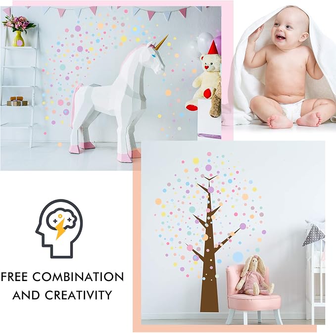 Zonon 264 Pcs Polka Dot Wall Stickers, Colorful Peel and Stick Kids Room | Watercolor Dots Decor, Removable Vinyl Decals for Nursery Playroom Classroom, Reusable Circle Stickers, Candy Colors - Image 7