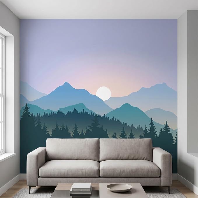 Mountain Landscape Peel and Stick Wallpaper Blue Forest Wall Mural | 173"x108", Self Adhesive Canvas, for Bedroom Living Room Bathroom, Seamless, No overlapping - Image 2
