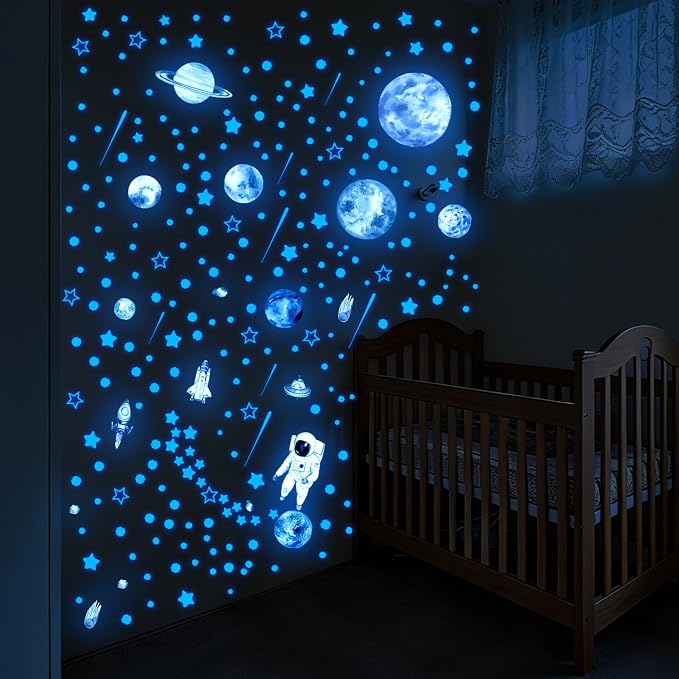 Vancoup 849 PCS Glow in The Dark Space Planet Wall Stickers | Luminous Astronaut Star Comet Peel and Stick PVC Decals for Kids Nursery Bedroom Home Decor - Image 4