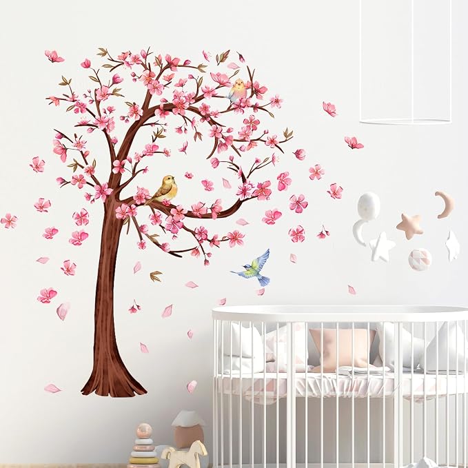 3D Flower Tree Wall Decals Peel and Stick Large Cherry Blossom Stickers for Wall in Heart Shape with Birds Removable Wall Stickers & Murals for Living Room Bedroom Girl Nursery Classroom Home Decor - Image 3