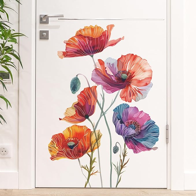 TUOKING Painted Flowers Wall Stickers PVC Removable Wall Decals | Peel and Stick Floral Wall Art Murals Home Decor for Kitchen,Bedroom,Living Room(fun-c42) - Image 4