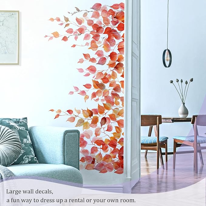 Autumn Leaves Wall Decals Peel and Stick, Large Leaves Vines Vinyl Wall Stickers, Removable Vine Home Decor Art for Bedroom Living Room Classroom Office - Image 4