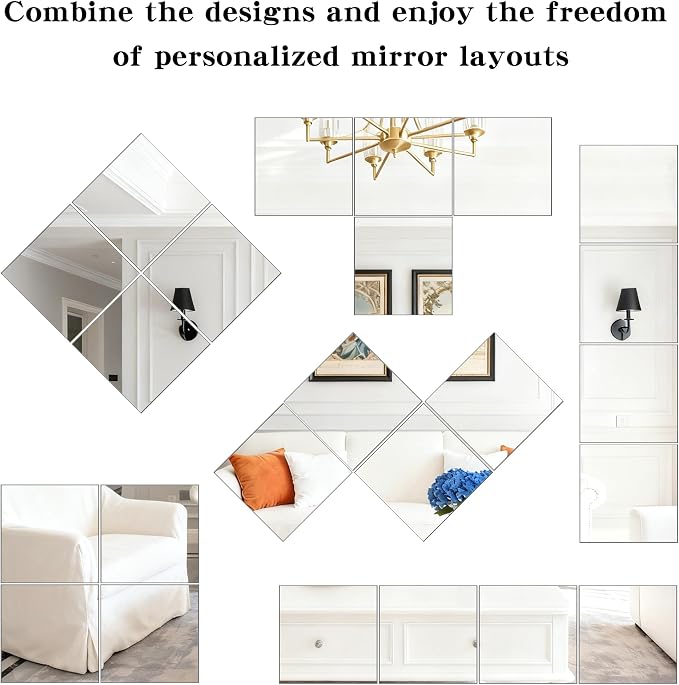 8 Pack Acrylic Mirrors for Wall,8 x 8 Inch Self Adhesive Frameless Small Mirror Tiles, Flexible Plastic Mirror Sheets for Bedroom Home Gym Door (8Pcs 8×8inch) - Image 6