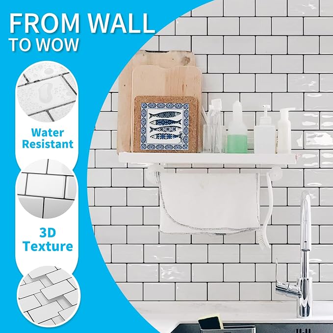 Art3d Subway Peel and Stick Backsplash, 10-Sheet, White with Black Grout - Image 5