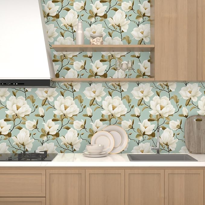 Laatse Vintage Blue Floral Bird Wallpaper Peel and Stick 17.5" × 118" | Self Adhesive/Removable/Waterproof/Thick Vinyl Contact Paper for Bathroom Bedroom Shelf Cabinet Drawer,Prepasted,Easy Peel - Image 4