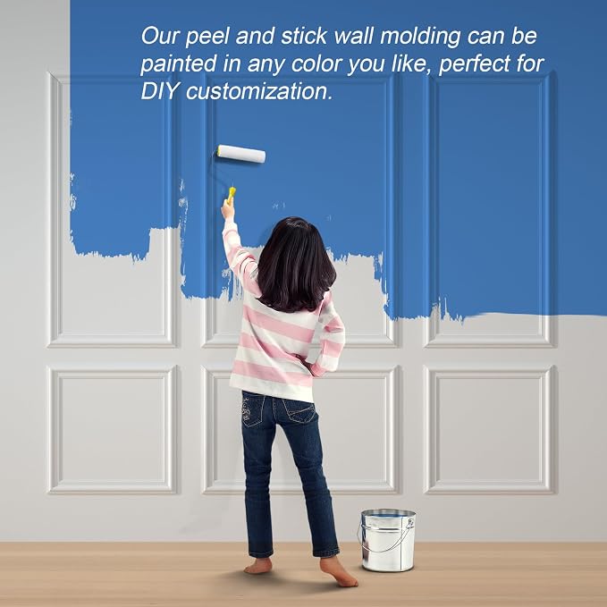 NeatiEase Peel and Stick Wall Molding Kit 6-Frame Pre-Made, Ready-to-Assemble Wall Moulding Panel Frame, Self-Adhesive Wainscoting Panels Wall Trim for Interior Walls Home Decor (50"x40",50"x20") - Image 4